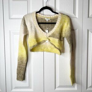 For Love & Lemons Celeste Twist Front Green Crop Sweater Women's Size X-Small XS